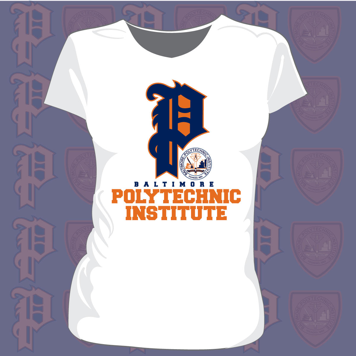 Baltimore Polytechnic Institute | Vintage P LOGO White Ladies Tees (Z)